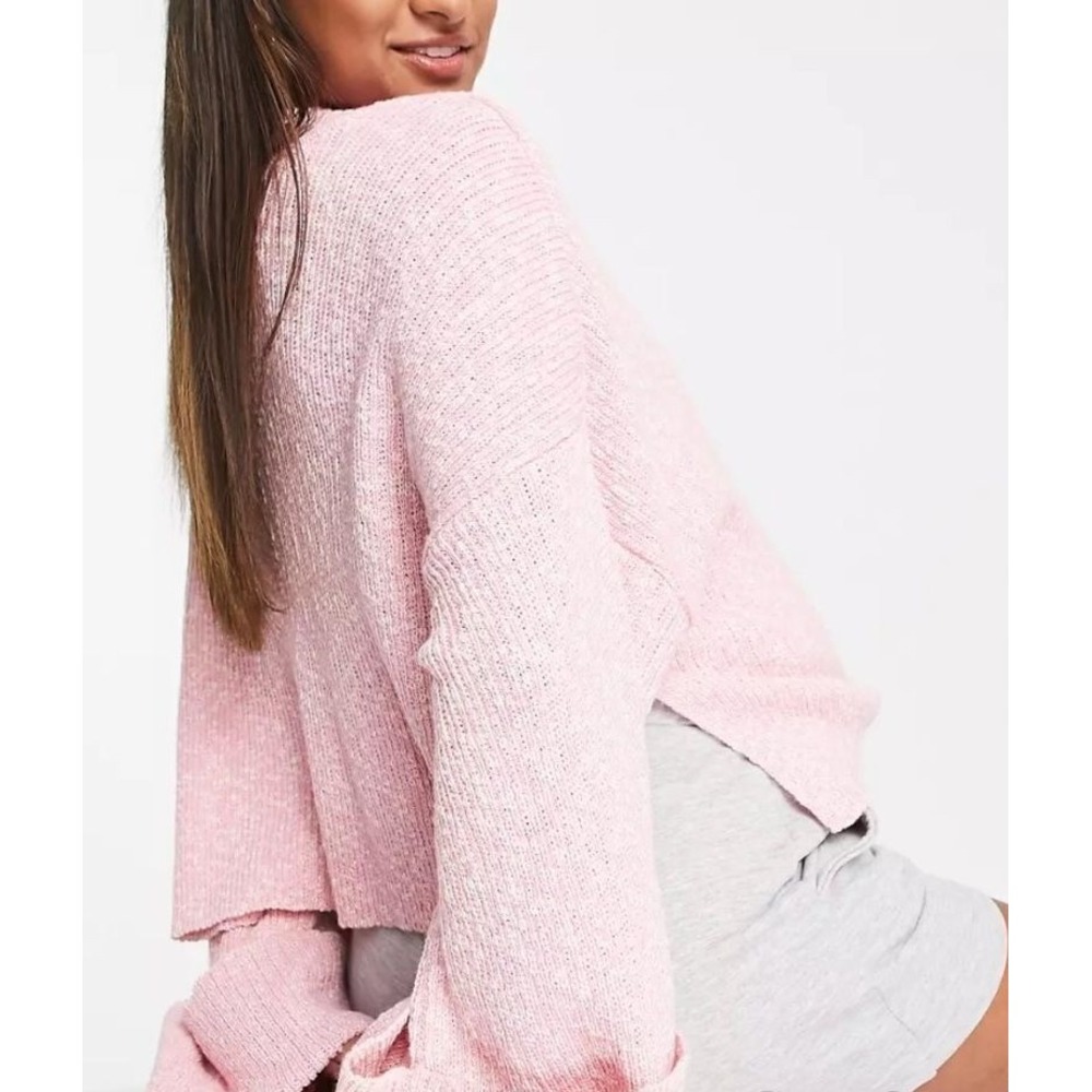 ASOS Design Maternity V-Neck Jumper Turned Back Cuffs in Pink Size 6 NWT - Picture 3 of 7